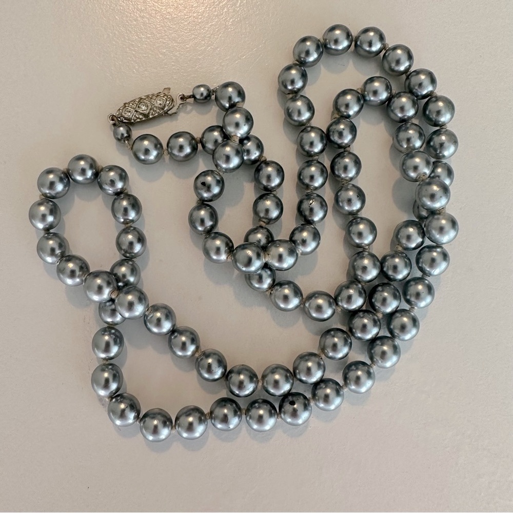 Blue Silver Faux Pearl Necklace